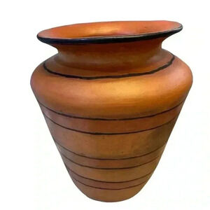 Vintage Orange Black Pottery Vase